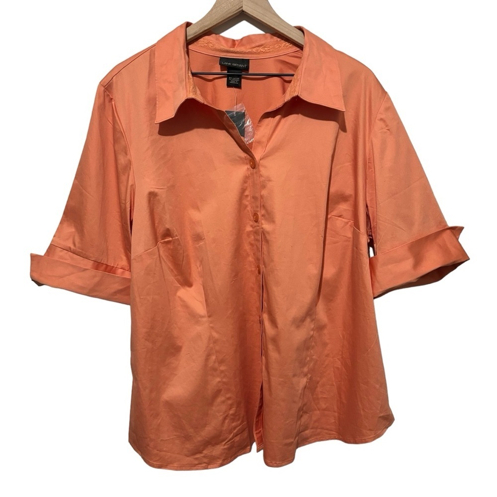 NWT Lane Bryant Orange Button Up Shirt 3/4 Sleeve Women’s Size 22/24